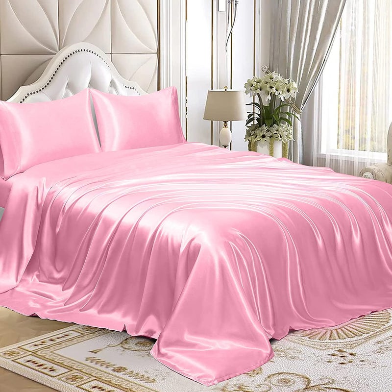 Homiest Pink Satin Flat Sheet Full Flat Sheet Only  Full Top Sheet Silky Bedding Flat Sheet for Full Mattress  Luxury & Ultra Soft Flat Bed Sheet Single Flat Sheets Sold Separately - Image 4