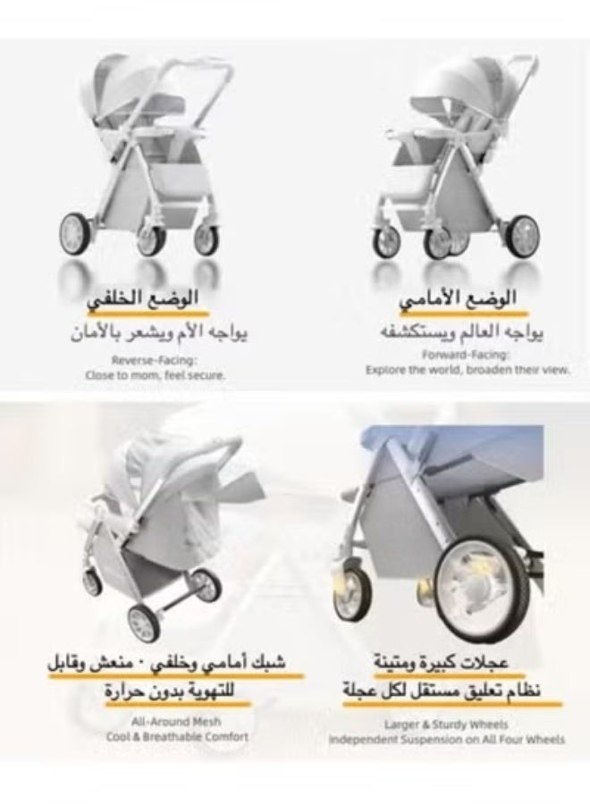 MIXDE Baby Stroller for Newborn  Toddler – High View, Two-Way, One-Hand Fold, Shock Absorbing Big Wheels, Adjustable Canopy  Storage Basket - Image 3