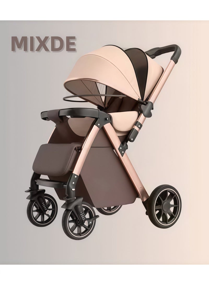 MIXDE Baby Stroller for Newborn  Toddler – High View, Two-Way, One-Hand Fold, Shock Absorbing Big Wheels, Adjustable Canopy  Storage Basket - Image 1