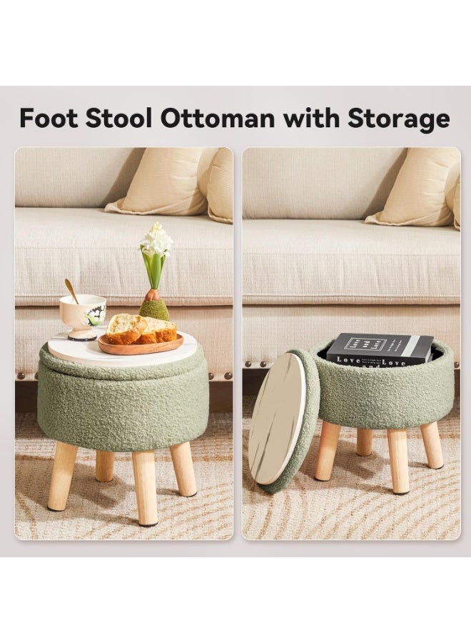 13-inch Epaike Mini Ottoman Footstool with Storage, Round Pouf Footstool with Padded Seat and Cover, Small Bear-Shaped Footstool for Living Room or Entryway, Green - Image 5