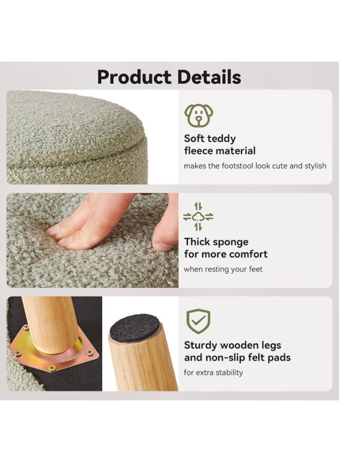 13-inch Epaike Mini Ottoman Footstool with Storage, Round Pouf Footstool with Padded Seat and Cover, Small Bear-Shaped Footstool for Living Room or Entryway, Green - Image 4