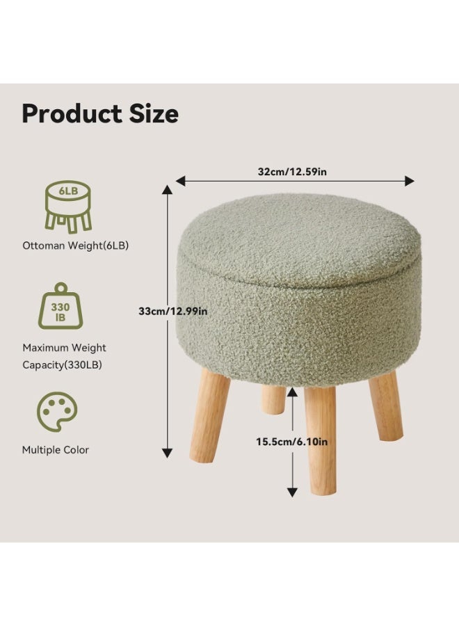 13-inch Epaike Mini Ottoman Footstool with Storage, Round Pouf Footstool with Padded Seat and Cover, Small Bear-Shaped Footstool for Living Room or Entryway, Green - Image 3