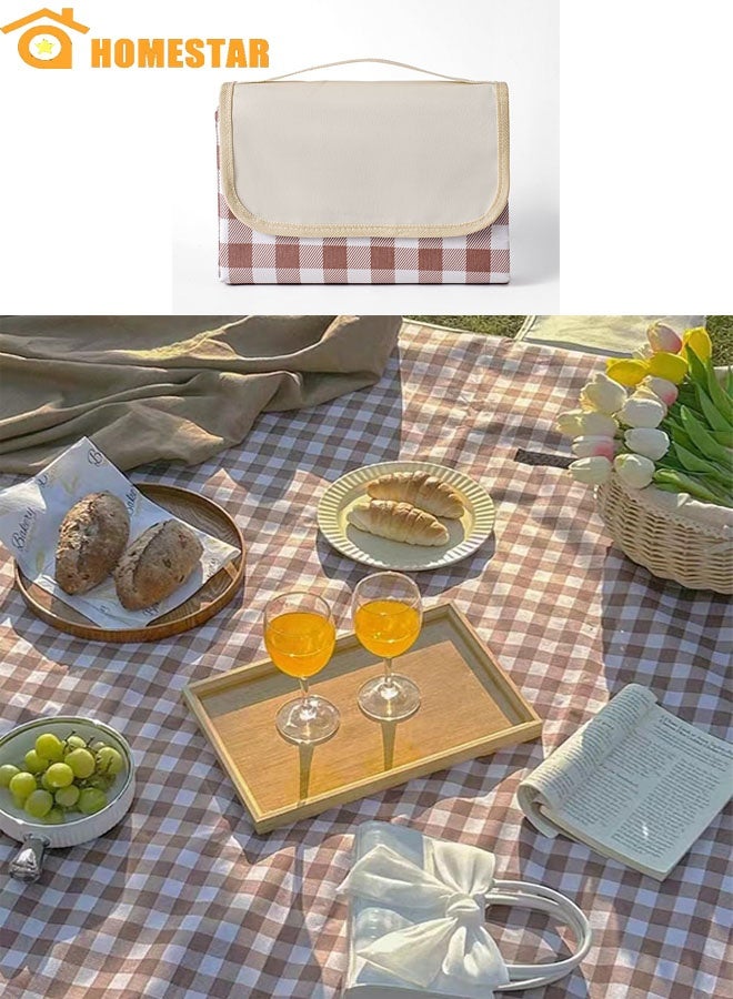HOMESTAR Large Beach Blanket, Outdoor Picnic Blankets, Waterproof Sandproof Portable Blankets, Foldable and Lightweight for Spring Summer Camping, Beach, Park, Brown - Image 1