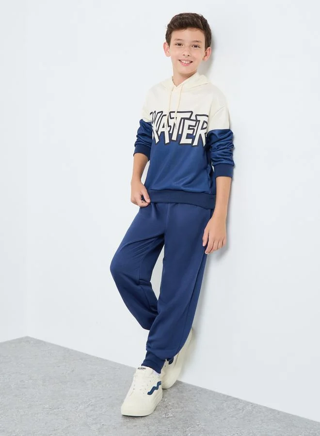 Styli Boys Blue Color Block Hoodie and Joggers Set