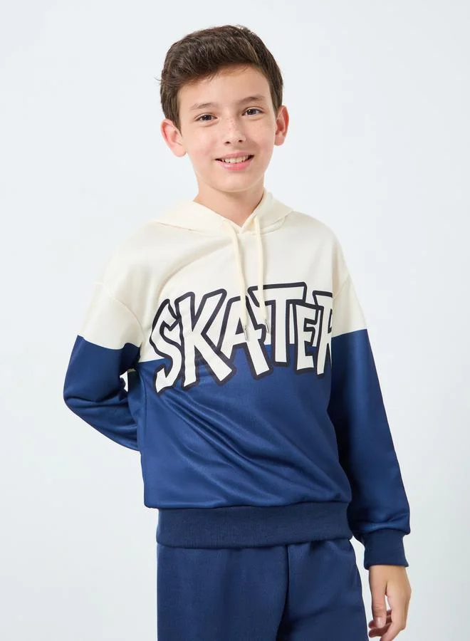 Styli Boys Blue Color Block Hoodie and Joggers Set