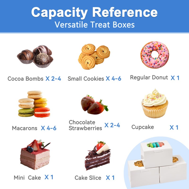 Shallive 4-Inch Small Cookie Boxes 25 Pcs White - Bakery Treat Boxes with Window for Gifting, To-go Containers for Cake Slice, Macarons, Donuts 4x4x2.5 - Image 5
