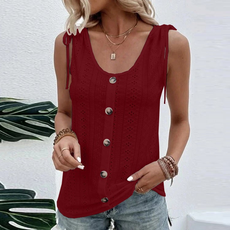 2023 Spring Summer Casual U-Neck Tank Top Burgundy 