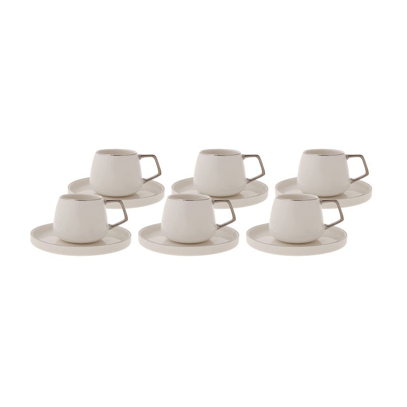 KARACA Saturn Platin Turkish Coffee Cup Set of 6, (12 Piece) White Cups with Saucers - 3.3 oz Small Porcelain Modern Set - Ideal for Serving Greek, Arabic Coffee & Espresso - Image 5