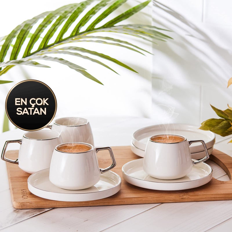 KARACA Saturn Platin Turkish Coffee Cup Set of 6, (12 Piece) White Cups with Saucers - 3.3 oz Small Porcelain Modern Set - Ideal for Serving Greek, Arabic Coffee & Espresso - Image 2