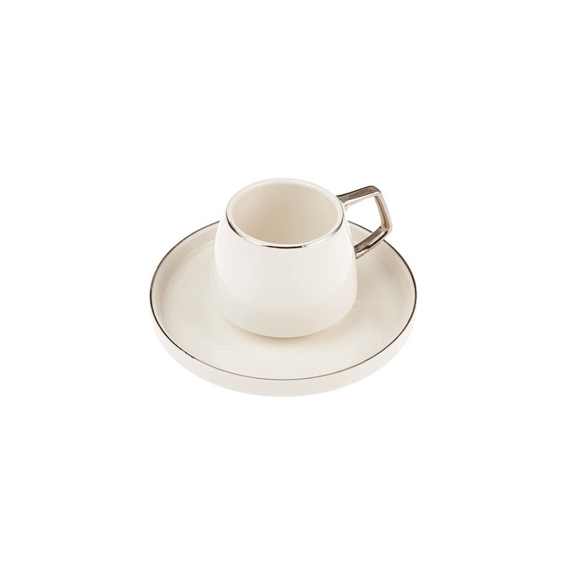 KARACA Saturn Platin Turkish Coffee Cup Set of 6, (12 Piece) White Cups with Saucers - 3.3 oz Small Porcelain Modern Set - Ideal for Serving Greek, Arabic Coffee & Espresso - Image 4