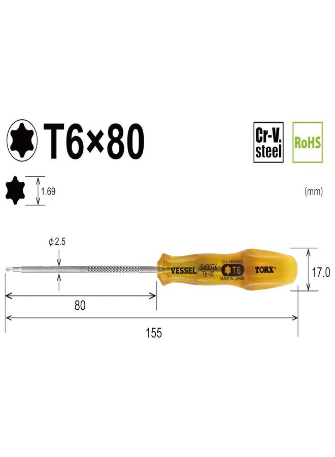 Vessel Torx Power Grip Torx Screwdriver T6 x 80 5400TX - Image 3