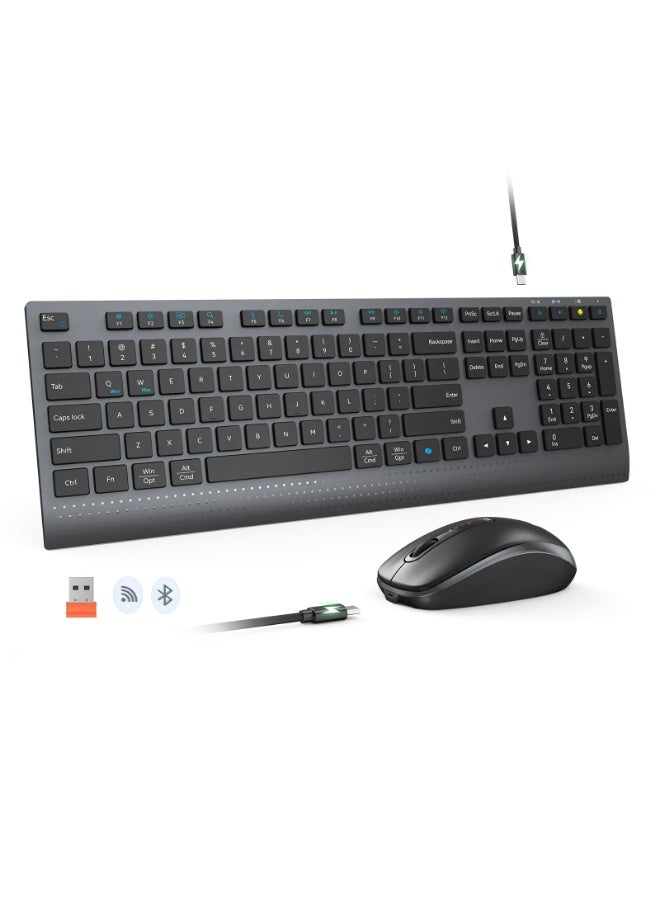 MEETION Wireless Keyboard and Mouse Combo C2000 2.4 GHz Wireless/Bluetooth 3800 DPI Optical Mouse Multi-Device Full Size Slim Rechargeable Keyboard For Windows/Mac, Laptop Computer Desktop iPad Phone - Image 1