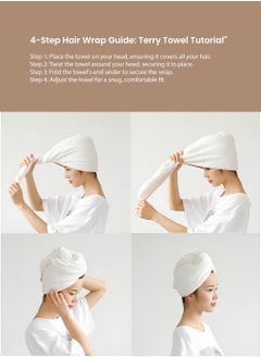 Siesta Zen Premium Quality 100% Pure Combed Cotton Soft Hair Towels, Easy Button use to hold for Women & Kids with Wet, Curly, Long, or Thick Hair, Anti frizz, Quick Dry Towel Turban, Super Ultra-Absorbent  - Image 3