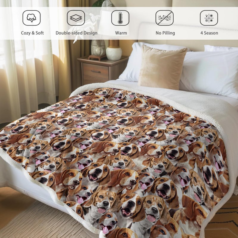 BlessLiving Fuzzy Dog Blanket for Kids Adults Cute Puppy Fleece Blanket Reversible Animal Pattern Sherpa Throw (Beagles Twin  60 x 80 Inches) - Image 2