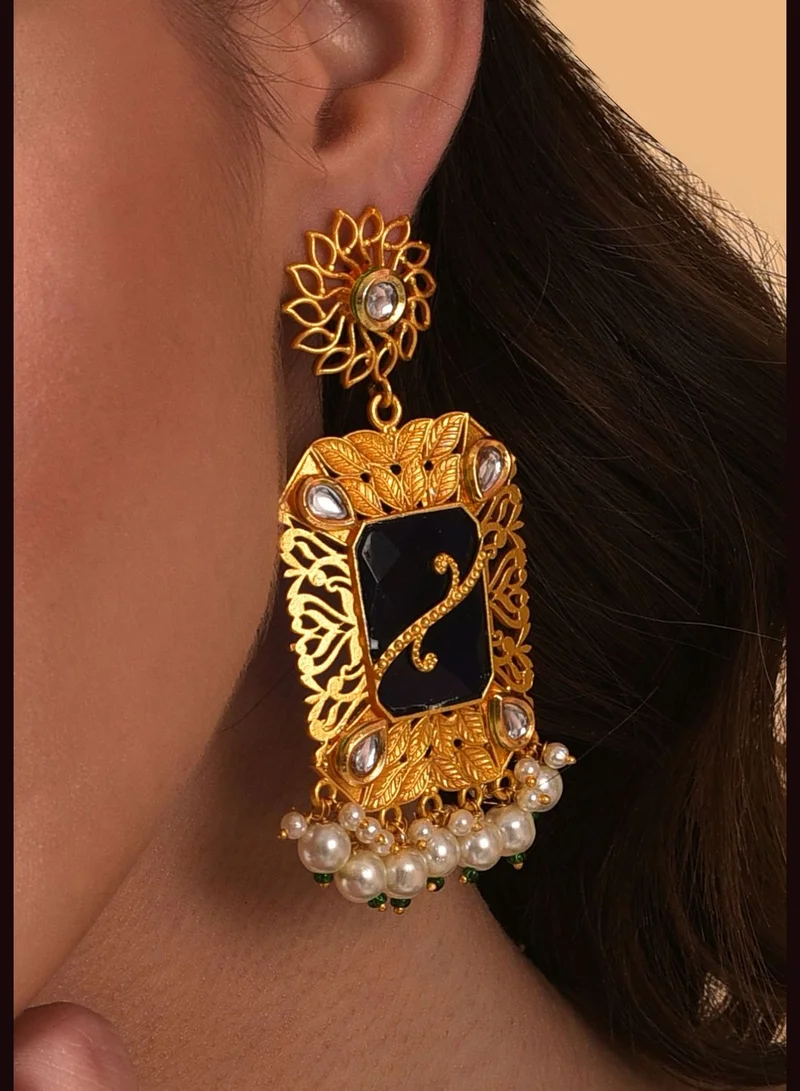 SOHI Pack of 2 Gold Plated Designer Stone Pearl Drop Earring