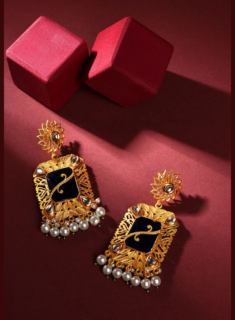 SOHI Pack of 2 Gold Plated Designer Stone Pearl Drop Earring