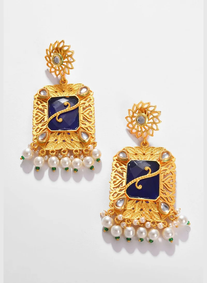 SOHI Pack of 2 Gold Plated Designer Stone Pearl Drop Earring