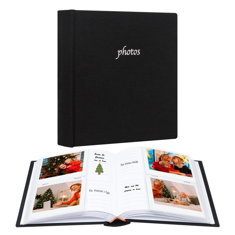 Ruibytree 120 Pockets Photos Album with Memo Areas for Fujifilm Instax Wide Camera Linen Cover Photo Book for Polaroid Now+/Now/I Type/OneStep+/600 Instant Film Camera  POP/Lab Instant Print Camera (Black) - Image 1