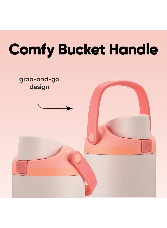 زجاجة مياه فري سيب سواي المعزولة من الفولاذ المقاوم للصدأ، سعة ٣٠ أونصة، مزودة بفوهة ثنائية الاتجاه، وماصة مدمجة ومقبض على شكل دلو، مصممة للسفر والمدرسة والرياضة، خالية من مادة BPA، ومضادة للتسرب. - view 5