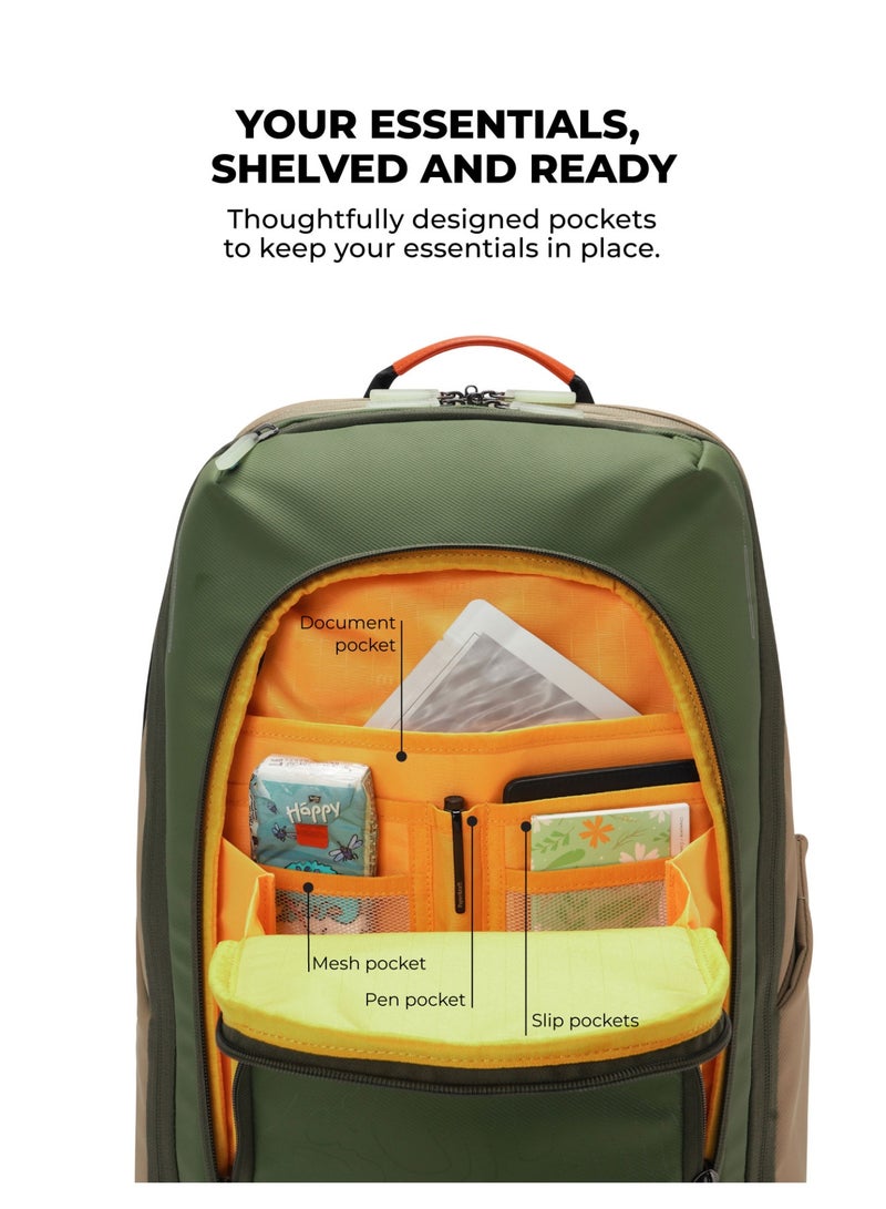 Mokobara The Long Range Backpack - Expandable Water-Resistant Nylon | Rainforest, Green - Image 3