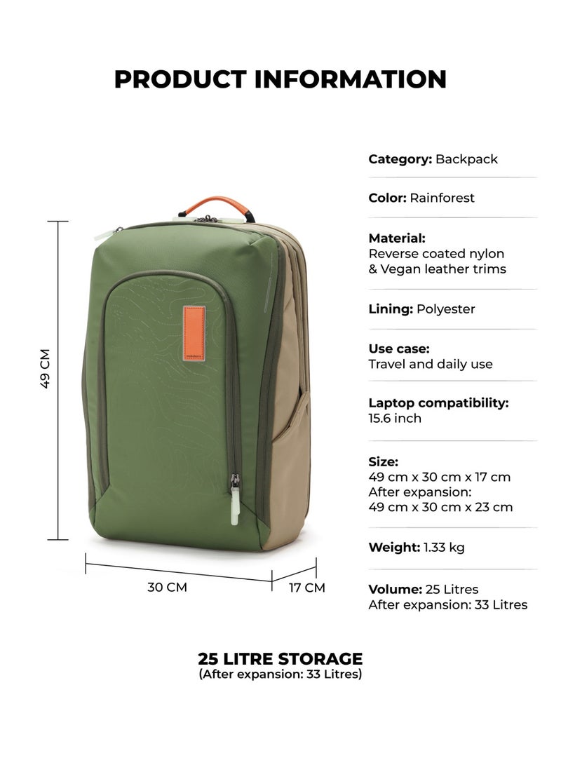 Mokobara The Long Range Backpack - Expandable Water-Resistant Nylon | Rainforest, Green - Image 2