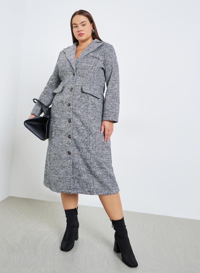 Styli Plus Size Tweed Look Midi Blazer Dress - Image 1