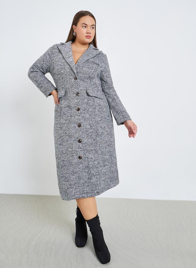 Styli Plus Size Tweed Look Midi Blazer Dress - Image 3