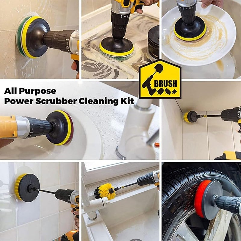 PlorFox 22pcs Electric Drill Brush Scrub Pads Kit, Scrub Pads & Sponge, Power Scrubber Brush with Extend Long Attachment All Purpose Cleaning Kit for Grout Tiles Sinks Bathroom Bathtub, Kitchen & Auto - Image 3