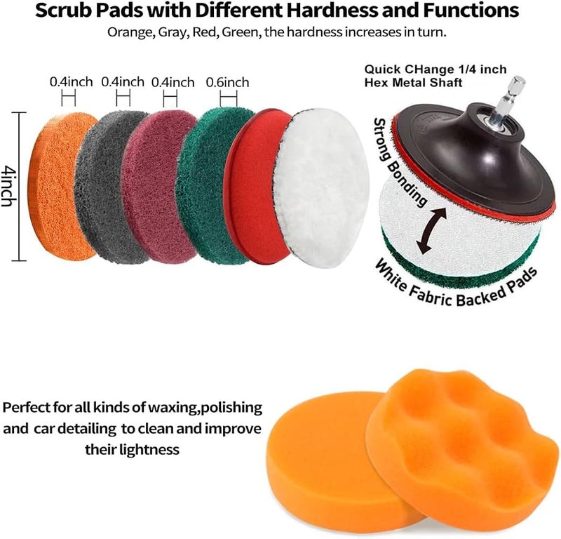 PlorFox 22pcs Electric Drill Brush Scrub Pads Kit, Scrub Pads & Sponge, Power Scrubber Brush with Extend Long Attachment All Purpose Cleaning Kit for Grout Tiles Sinks Bathroom Bathtub, Kitchen & Auto - Image 5