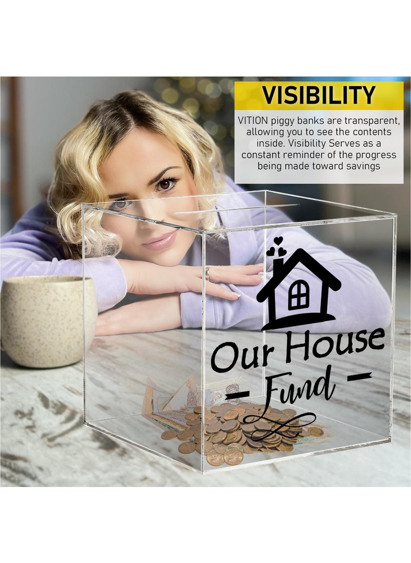 VITION Piggy Bank for Adults Kids, Acrylic Piggy Bank for Boys Girls to Saving Money Cash Coin, Must Break to Open (Our House Fund, 18 x 18 cm)  - Image 2
