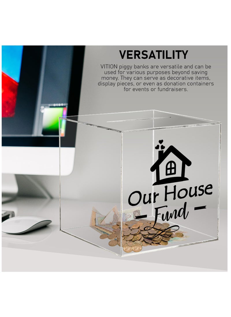 VITION Piggy Bank for Adults Kids, Acrylic Piggy Bank for Boys Girls to Saving Money Cash Coin, Must Break to Open (Our House Fund, 18 x 18 cm)  - Image 5