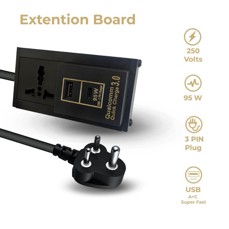 MX Single Socket Extension Board with 30 Meter Heavy Duty Long Wire Cord Use to Exetend Power Socket 2500W 10A Wire Extender with Plug Perent (30 Mtr, Universal Socket + 95W USB-C + USB-A) - Image 3