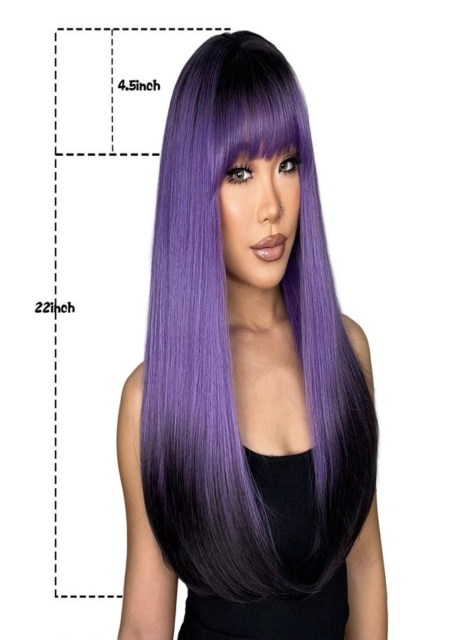 إنترانسد ستايلز شعر مستعار طويل وناعم بنفسجي للنساء من ENTRANCED STYLES، شعر مستعار بنفسجي وأسود مع غرة، شعر صناعي مقاوم للحرارة، مناسب للهالوين، حفلات تنكرية، للاستخدام اليومي، طول 22 بوصة - Image 2