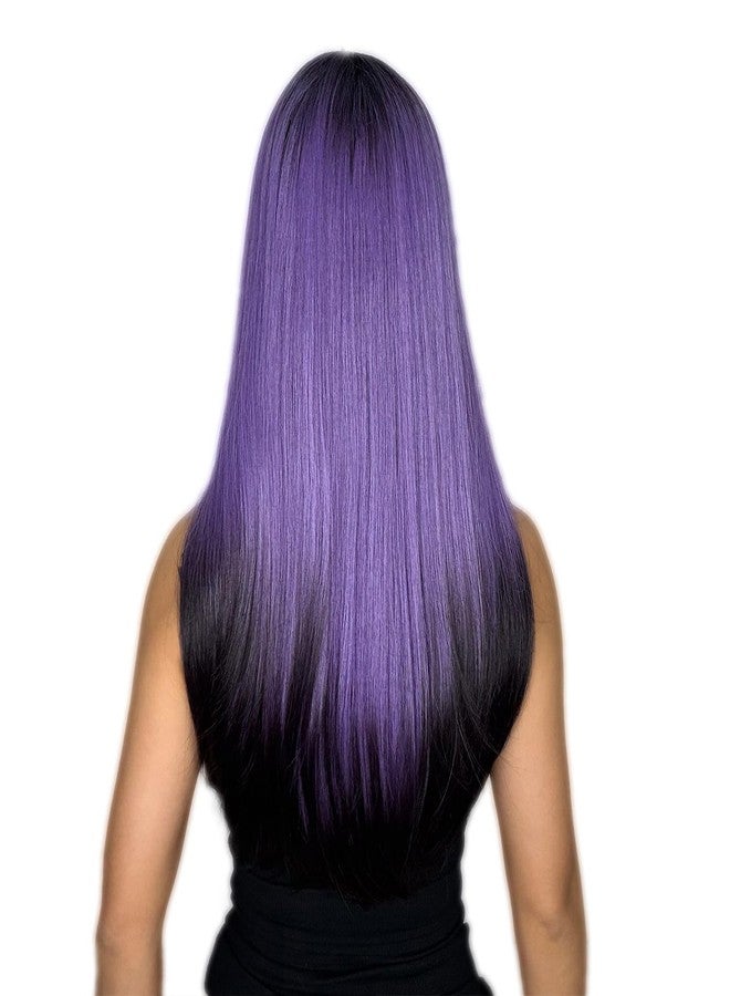 إنترانسد ستايلز شعر مستعار طويل وناعم بنفسجي للنساء من ENTRANCED STYLES، شعر مستعار بنفسجي وأسود مع غرة، شعر صناعي مقاوم للحرارة، مناسب للهالوين، حفلات تنكرية، للاستخدام اليومي، طول 22 بوصة - Image 5