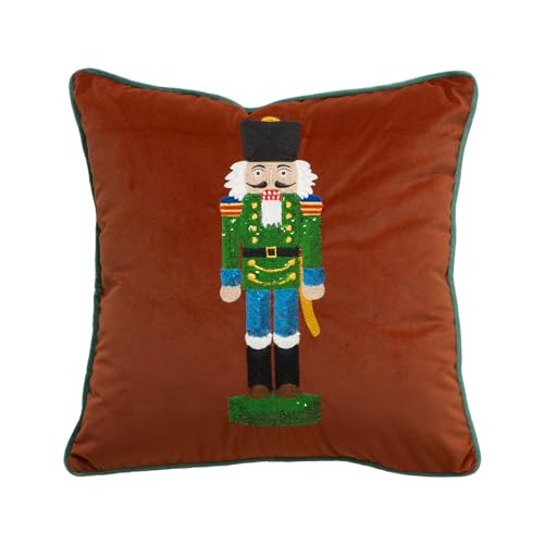 MOCOFO Christmas Embroidered Nutcracker Throw Pillow Cover Decorative Holiday Cushion Cover Red 18 x 18 - Image 1