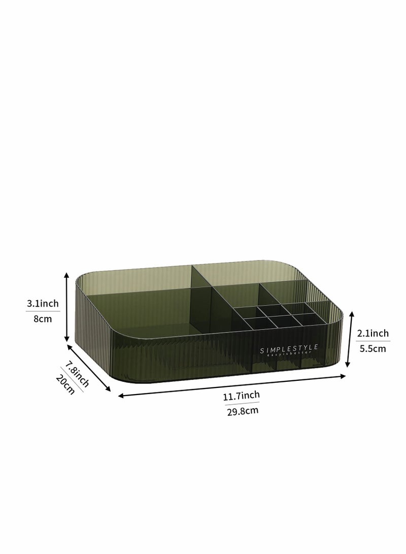 KASTWAVE Acrylic Makeup Organizer, Dresser Organizer Tray, Skin Care Display, With 12 Compartments, For Lipstick,Brushes, Perfume, Green - Image 3