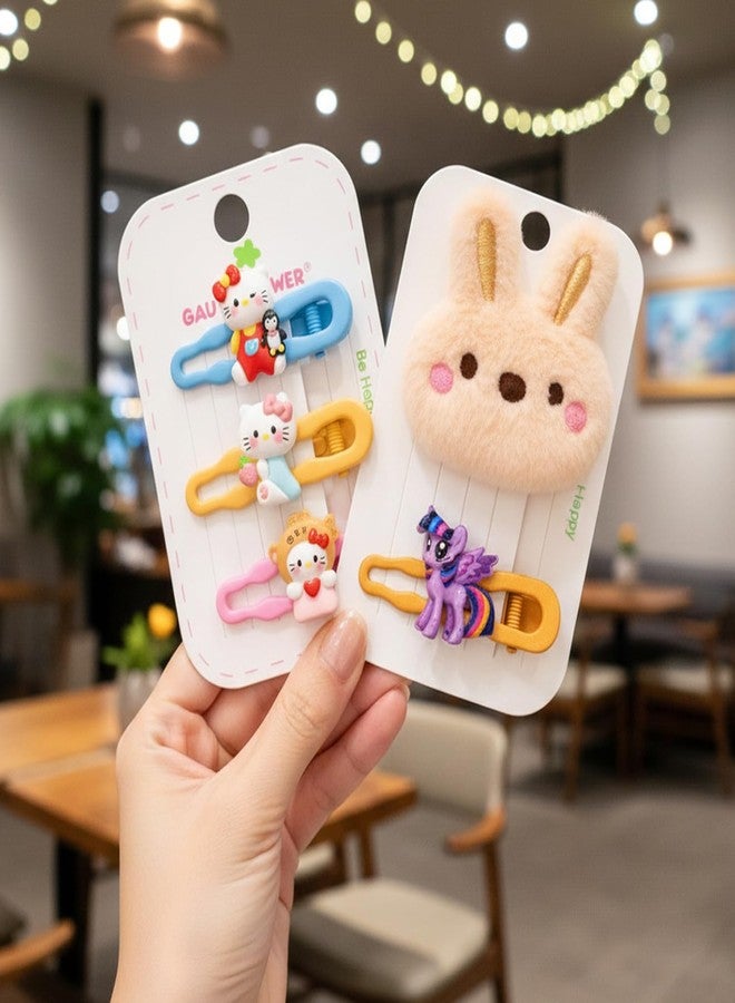 SYGA Cartoon Rabbit Hair Clip Set for Baby Girls | Soft Fabric Non-Slip Hair Clips 5PCS (Peach) - Image 5