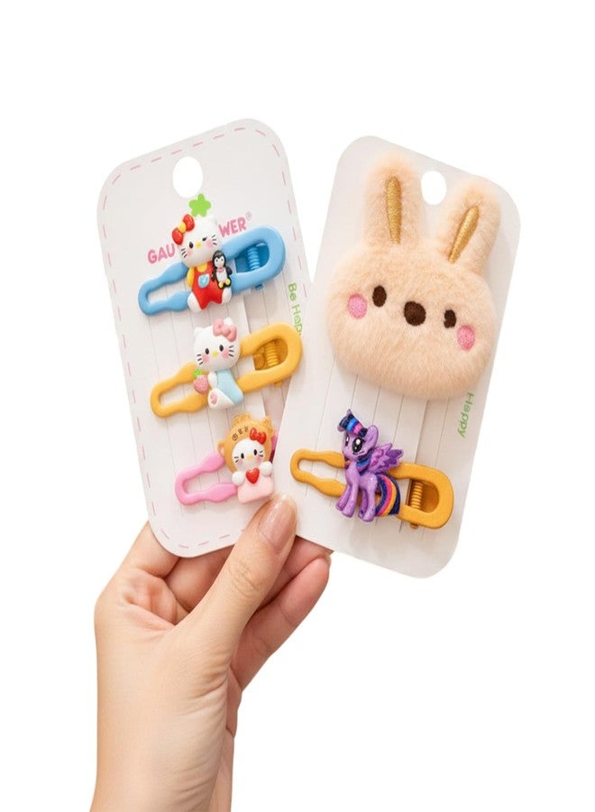 SYGA Cartoon Rabbit Hair Clip Set for Baby Girls | Soft Fabric Non-Slip Hair Clips 5PCS (Peach) - Image 1