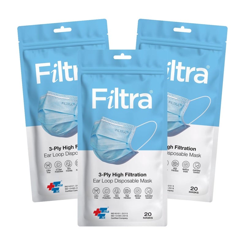 Filtra ® 3-Ply Ear Loop Surgical Mask - High Filtration | Breathable | Hypoallergenic | Ergonomic | Fluid Repellent - Image 1