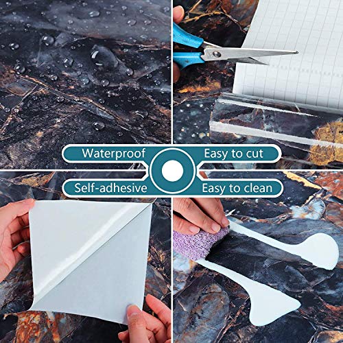 ROSASTELLA Self Adhesive Decorative Peel Stick Waterproof Marble Wallpaper Wall Decor Removable Wall Paper for Living Room Hall Decoration PVC Vinyl DIY Contact Paper 45x304 CM (Blue Marble) - Image 4