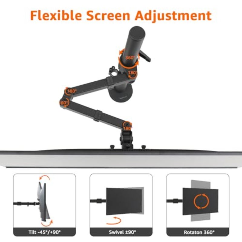Adjustable Single Monitor Arm Desk Mount, Supports up to 81.2 cm 96.5 cm Ultrawide and 10 kg, Adjustable Tension, VESA 75x75/100x100, Black - Image 3