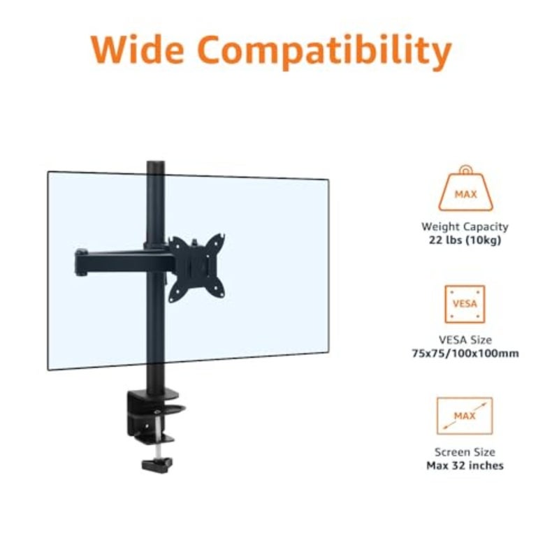 Adjustable Single Monitor Arm Desk Mount, Supports up to 81.2 cm 96.5 cm Ultrawide and 10 kg, Adjustable Tension, VESA 75x75/100x100, Black - Image 2