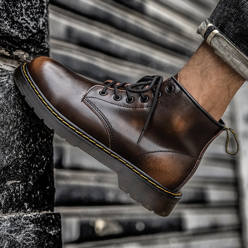 Winter Genuine Leather Color-Polished Martin Boots Short Boots Mid-Top Tooling Men'S Boots Lovers Shoes Women'S 48 Plus Size 6-Hole Leather Boots Trendy - Image 5
