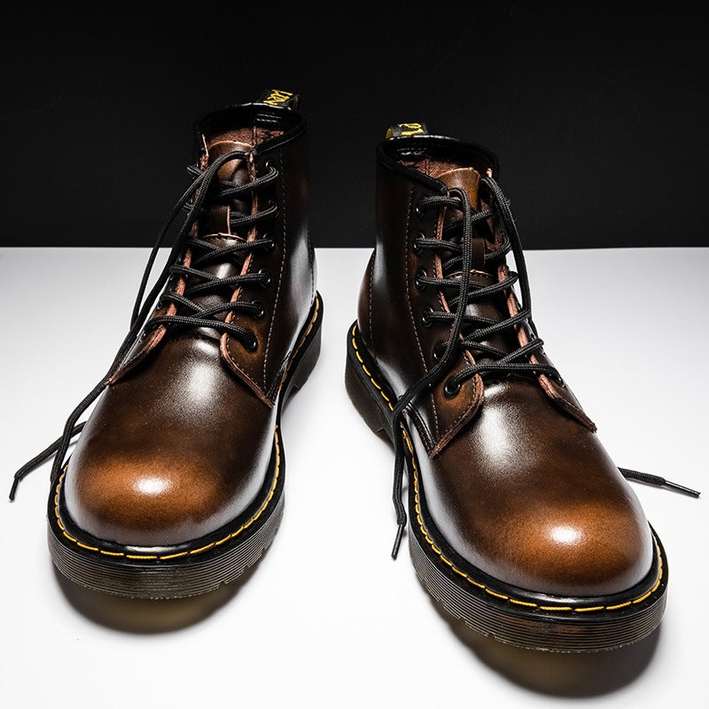 Winter Genuine Leather Color-Polished Martin Boots Short Boots Mid-Top Tooling Men'S Boots Lovers Shoes Women'S 48 Plus Size 6-Hole Leather Boots Trendy - Image 2