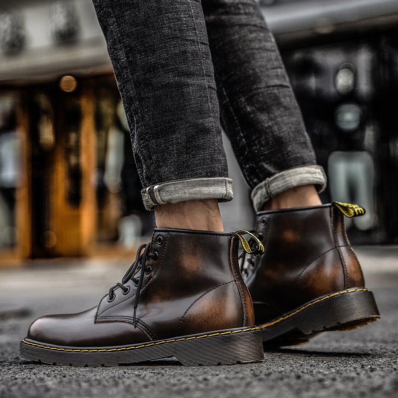 Winter Genuine Leather Color-Polished Martin Boots Short Boots Mid-Top Tooling Men'S Boots Lovers Shoes Women'S 48 Plus Size 6-Hole Leather Boots Trendy - Image 4