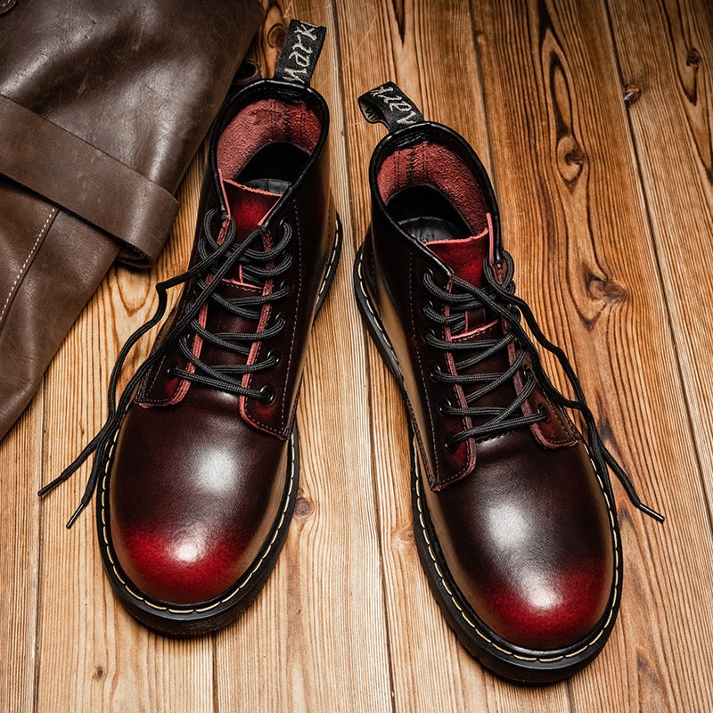 Winter Genuine Leather Color-Polished Martin Boots Short Boots Mid-Top Tooling Men'S Boots Lovers Shoes Women'S 48 Plus Size 6-Hole Leather Boots Trendy - Image 3