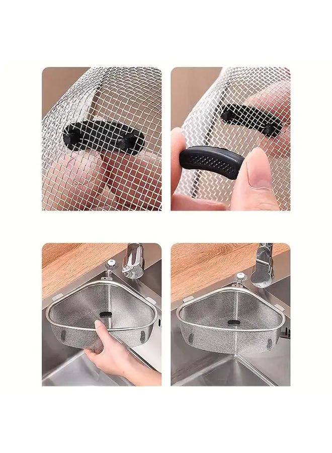 مصفاة حوض الفولاذ المقاوم للصدأ المثلثة، سلة فضية، رف تصريف الزوايا - Image 3