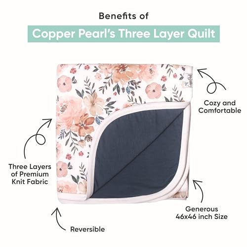 Copper Pearl Three-Layer Baby Blanket: Soft Quilts for Boys & Girls | Breathable, Cozy Toddler Blanket | Newborn Quilt | 46x46 Premium Polyester/Rayon Bloom - Image 2