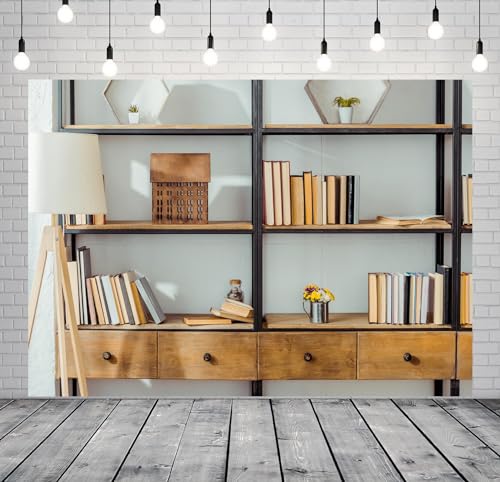 BELECO 7x5ft Fabric Living Room Bookshelf Backdrop Empty Room with Bookcase, Zoom Calls Video Recording Background Home Office Decor Zoom Meetings Photo Studio Props - Image 5