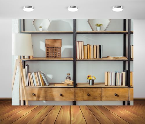 BELECO 7x5ft Fabric Living Room Bookshelf Backdrop Empty Room with Bookcase, Zoom Calls Video Recording Background Home Office Decor Zoom Meetings Photo Studio Props - Image 4
